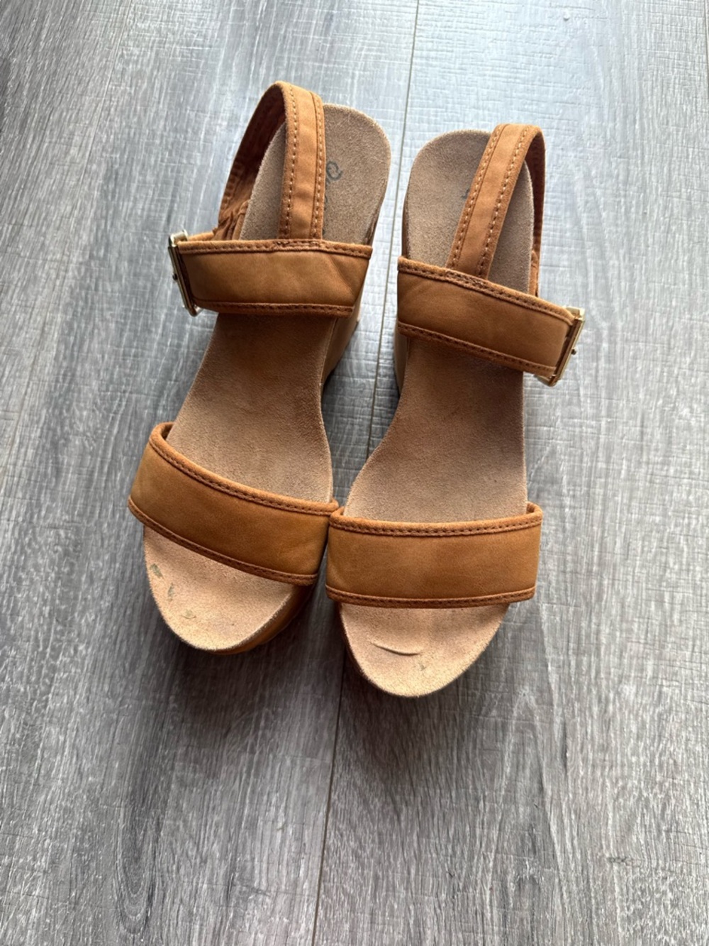 Qupid Tan Suede Wedge Sandals with Ankle Strap